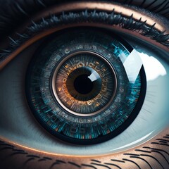 Poster - Human eye with binary code in pupil. Generative AI