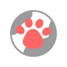Paw And Planet Vector. Dog Paw Icon On A Planet Background. Protection Of Animals Of The World Vector. Paw Stamp On The Ground Vector. Red Dog Paw.
