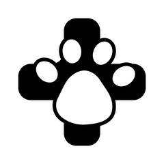 Poster - Dog paw and black cross vector. Veterinarian vector icon. Treatment of animals dogs vector. Protection of dogs and animals vector.