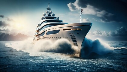 Wall Mural - Luxury superyacht sailing in the sea. Generative AI