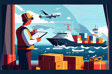 Wall Mural - International and local shipping of freight and delivery of goods by sea or ocean