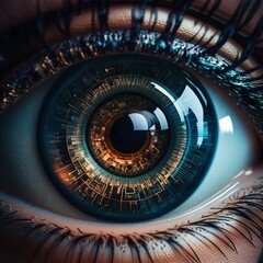 Poster - Human eye with binary code in pupil. Generative AI