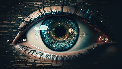 Poster - Human eye with binary code in pupil. Generative AI