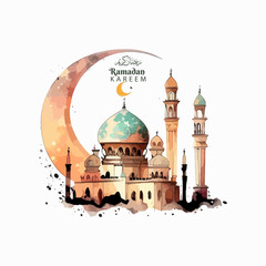 Poster - welcome ramadan watercolor mosque decoration