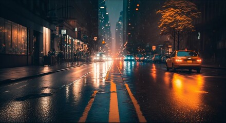 Sticker - Night rainy city road streets. Generative AI