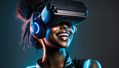 A gamer immersed in a virtual reality game, wearing a sleek VR headset and gloves, surrounded by advanced technology in a futuristic setting, engrossed in gameplay with intense focus.