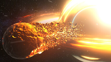 Wall Mural - massive black hole pulling disintegrating red planet in deep space 3d rendering of large black hole 