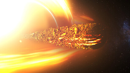 Wall Mural - 3d rendering, supermassive black hole pulling disintegrating planet in deep space. large black hole 