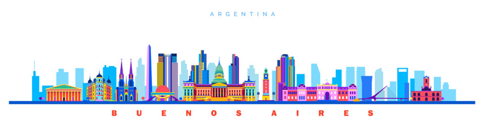 Wall Mural - Buenos aires city skyline landmarks abstract colored symbol buildings, Argentina