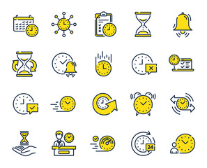 Poster - time line icons. set of calendar, time management timer and delivery service linear icons. checklist