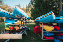Kayaks For Rent On The River Placed On A Car Trailer