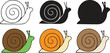 Cute Snail Clipart - Outline, Silhouette & Color