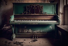Illustration Of An Old And Abandoned Piano - Created With Generative Ai Technology
