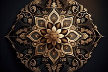 Gold 3D Detailed Close-up Stitched Mandalas Ramadan Kareem Mubarak With Green Color, Islamic Pattern, Mandala Ornament Decoration Created With Generative AI Technology
