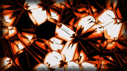 Poster - Crystal pattern with moving polygons in kaleidoscopic style. Motion. Bright polygonal crystals move in pattern. Kaleidoscopic pattern of polygons