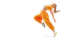 Fototapeta Kosmos - Realistic silhouette of a young hip-hop dancer, breake dancing woman isolated on white background.