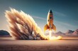 Rocket taking off from desert, Generative AI