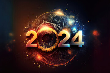 Wall Mural - 2024: A Year of Celebration and Numerical Significance. Happy New Year 2024. Generative Ai