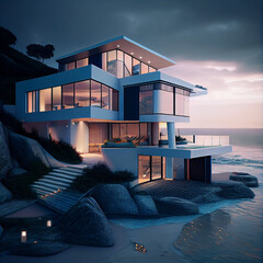 modern house in luxurious style by the sea