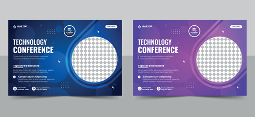 Creative technology conference webinar flyer template and business event banner invitation layout design