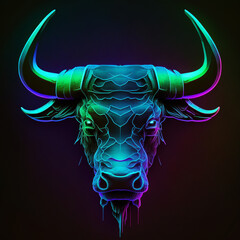 colorful neon bull, Generative AI