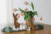 Easter Bunny With Tulips And Eggs Free Stock Photo - Public Domain Pictures