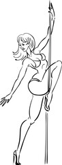 Poster - Coloring page with pole dancer in line style