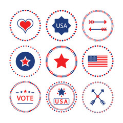 Wall Mural - Red and  blue American circle border pattern emblems and banners set template on white background