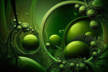 Wall Mural - green Abstract fluid, fractal, leaves geometric figure Background, one colour concept, generative ai