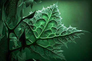 Wall Mural - green Abstract fluid, fractal, leaves geometric figure Background, one colour concept, generative ai