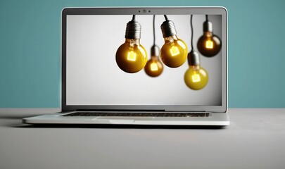 Sticker -  a laptop with a bunch of light bulbs hanging from it.  generative ai