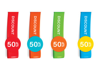 Wall Mural - set of red sale banner. red label tag. badge for shopping e-commerce website. discount 50% off. vect