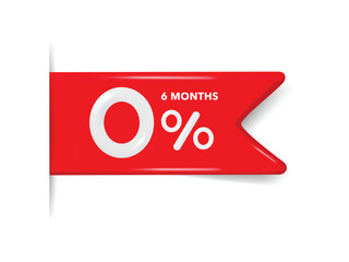 Wall Mural - red sale banner for promotions discount 0% 6 months. red tag, red banner, red ribbon, red label. vec