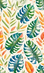  Vibrant Seamless Tiled Art Design of Exotic Palms, Lush Foliage, and Ornate Flora Patterns. Generative AI