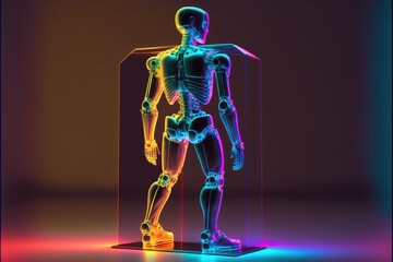 Canvas Print - Human skeleton in neon light, artificial intelligence concept