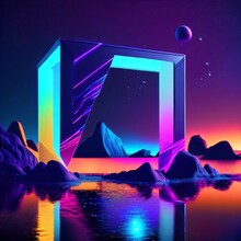 3D Render Abstract Neon Background With Geometric Shape
