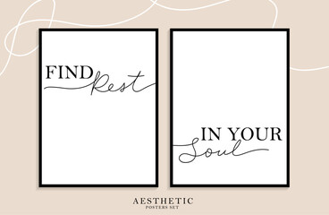 Wall Mural - find rest in your soul. set of aesthetic posters in minimalist style with one line art lettering. tr