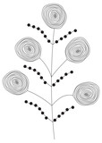 Fototapeta  - Line drawing of branch with abstract fruit, seed and flower
