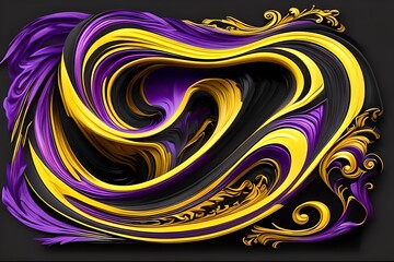 Wall Mural - A Very Colorful Abstract Design On A Black Background With A Gold And Purple Swirl On The Bottom Of The Letter M In The Center Of The Image. Generative AI