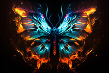 Colorful Butterfly In Fire On Black Background,