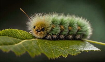  a caterpillar is sitting on a leaf with its eyes closed.  generative ai