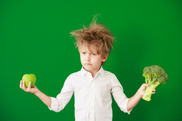 Sticker - Surprised child against green chalkboard in class