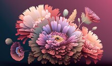  A Bunch Of Flowers That Are On A Purple Background With A Blue Butterfly In The Middle Of The Picture And A Pink Flower In The Middle Of The Picture.  Generative Ai