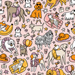 Pool pawty pink, summer dogs print illustration
