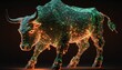 Digital fire sculpture of a bull as a concept of bullish / optimistic mindset in relation to stock prices or crypto prices created with generative ai technology