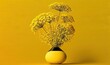  a yellow vase with flowers in it on a yellow background with a yellow background and a black vase with flowers in it on a yellow background.  generative ai