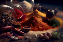 All Spices, Colorful Food Background. World Spices Mix. Generative Ai