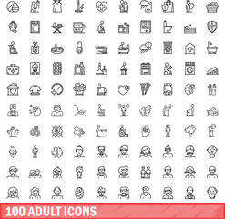 Poster - 100 adult icons set. Outline illustration of 100 adult icons vector set isolated on white background