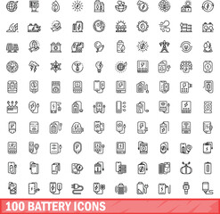 Poster - 100 battery icons set. Outline illustration of 100 battery icons vector set isolated on white background