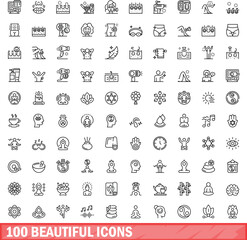 Sticker - 100 beautiful icons set. Outline illustration of 100 beautiful icons vector set isolated on white background